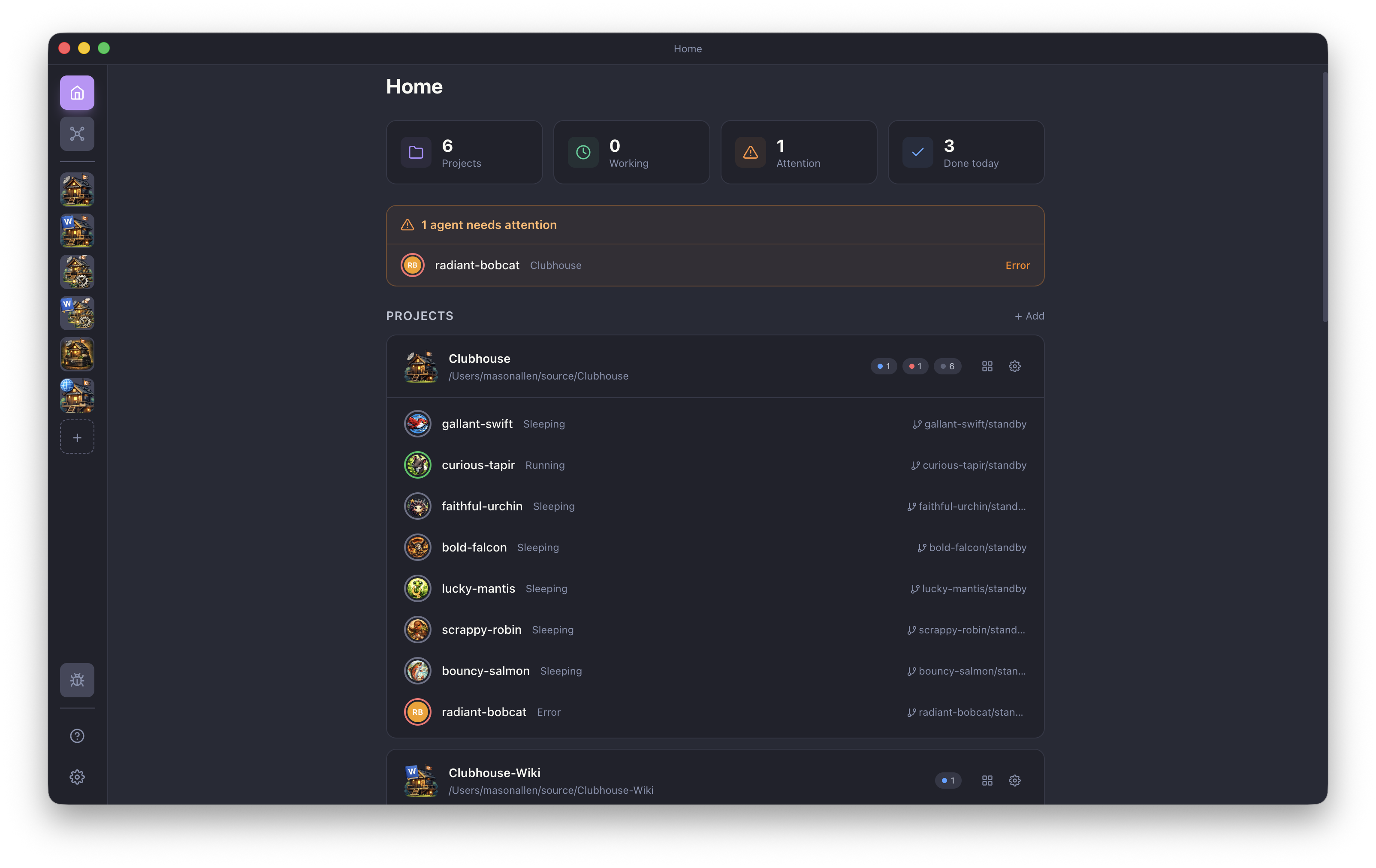 Redesigned Home dashboard with 6 projects