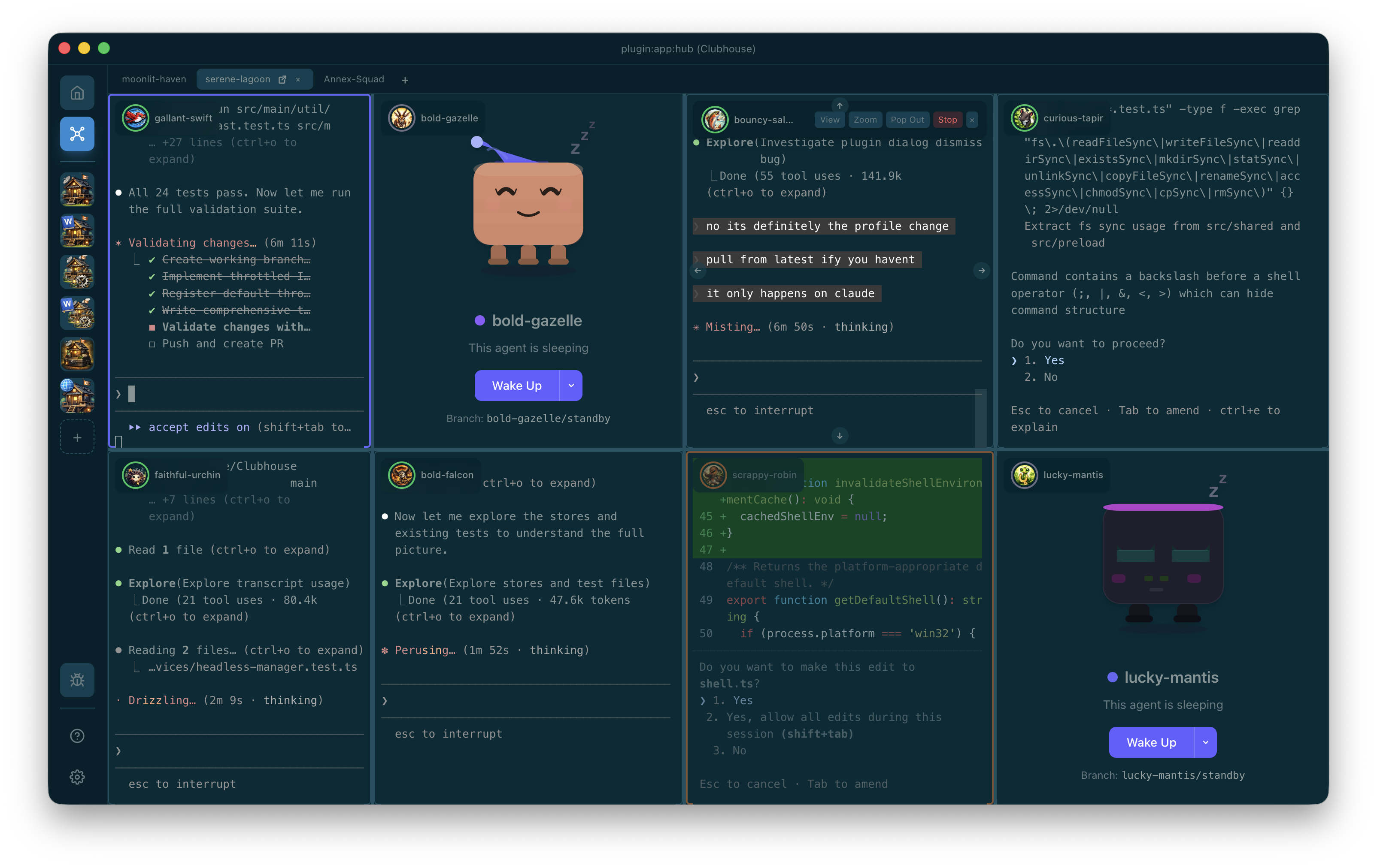 Hub with multiple agents running in parallel
